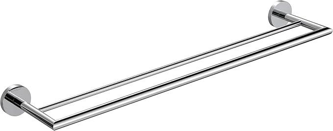 Double Towel Bar Chrome 26 Inch Towel Racks for Bathroom, Wall Mounted Bath Towel Holder, Modern Hotel Style Double Towel Rod, Brass, 077080-CR Leo Series - ModernBath