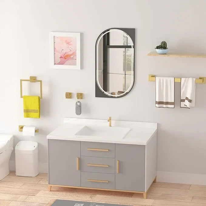 Bathroom Accessory Towel Bar Set: 10 Pieces Gold Square Bathroom Hardware SUS304 Stainless Steel - 24 Inch Wall Mounted Towel Rack&Toilet Paper Holder&Towel Ring and Towel Hook - ModernBath