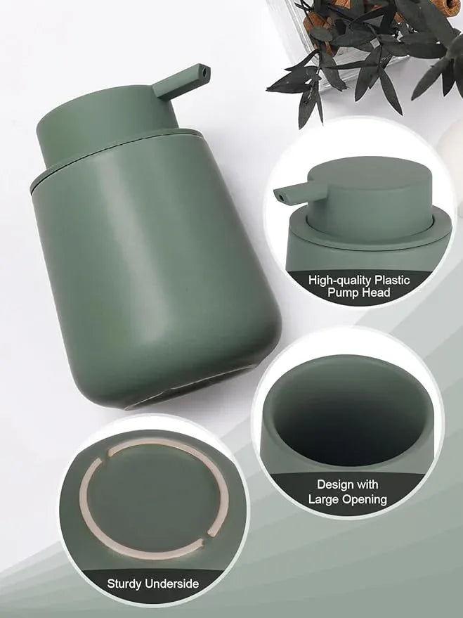 INGOFIN 3 Pcs Ceramic Bathroom Accessory Set - Foam Soap Dispenser, Toothbrush Holder & Tray, Bathroom Counter Set, Countertop Essentials for Home, Guest Bathroom, or Office Use, Matte Green - ModernBath