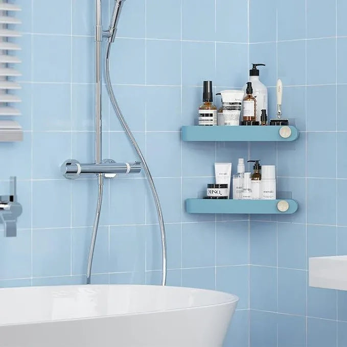 Sotfamily Shower Caddy Corner, 2 Pack Adhesive Corner Shower Shelves for Bathroom Organizers and Storage, Rust Free Plastic Rack for Bathroom Accessories & Decor, Light Blue - ModernBath