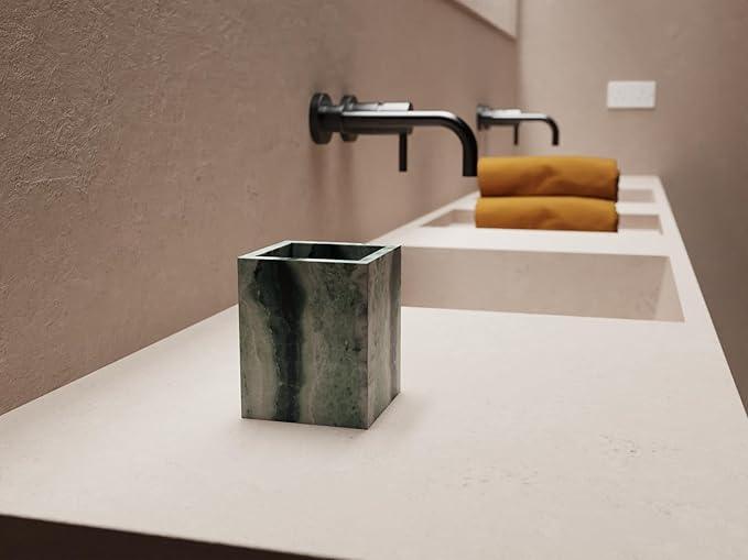 Marble Toothbrush Holder – 4.1" Genuine Stone Bathroom Cup for Makeup Brushes, Pens & Utensils | Natural Marble Organizer for Vanity, Countertop & Home Décor (Victoria Green) - ModernBath