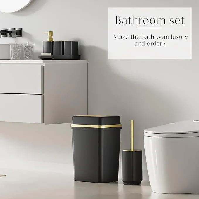9PCS Bathroom Accessory Set, Black Bathroom Set with Large-Capacity 4 Gallon Trash Can, Bathroom Accessories Set Complete, Toothbrush Holder, Soap Dispenser, Toilet Brush, Bathroom Decor - ModernBath