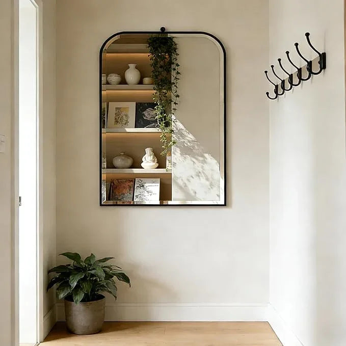POZINO Beveled Oblong Mirror, 20"x30" Rectangle Rounded Mirror for Over Sink, Modern Black Bathroom Mirrors with Stainless Steel Frame, Vanity Wall Mirrors for Bedroom Living Room Entryway Fireplace - ModernBath