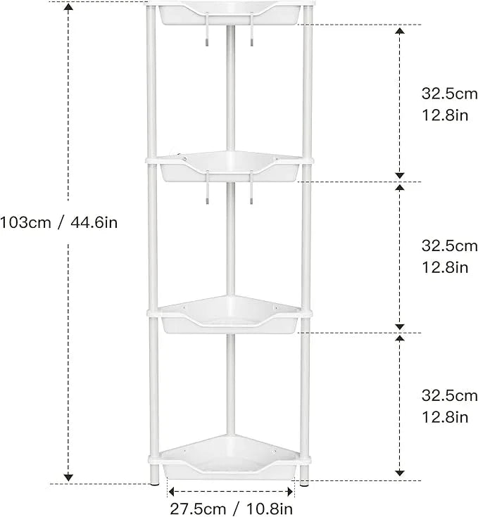 Orimade Rustproof 4 Tier Floor Standing Corner Shower Caddy Organizer, Plastic Metal Splicing Floor Corner Shelf Rack Stands for Bathroom, White - ModernBath