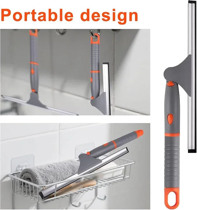 ITTAHO Swivel Shower Squeegee for Glass Doors, All-Purpose Anti-Slip Window Squeegee with 2 Blades, Window Cleaner Tool Bathroom Squeegee for Shower Doors, Tile Shower Walls，Mirrors,Car Windshields - ModernBath