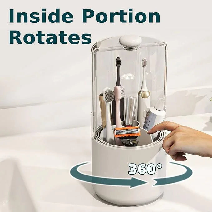 YOOLENS Toothbrush Holder with Cover 360 Rotating 4 Compartments Bathroom Toothpaste Electric Toothbrush Organizer, White - ModernBath