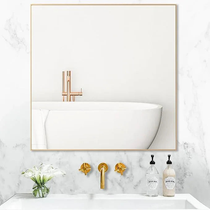LEDLUX 30x30 Inch Gold Bathroom Mirror, Copper-Free Mirror, Aluminum Alloy Frame Vanity Mirror, Rectangle Wall Mounted Mirror, Modern Mirror for Bedroom/Living Room/Porch Horizontal or Vertical - ModernBath