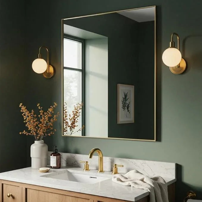 LEDLUX 30x40 Inch Gold Bathroom Mirror - Copper-Free Mirror, Aluminum Alloy Frame Vanity Rectangle Wall Mounted Modern Mirror for Bedroom/Living Room/Porch Horizontal or Vertical - ModernBath