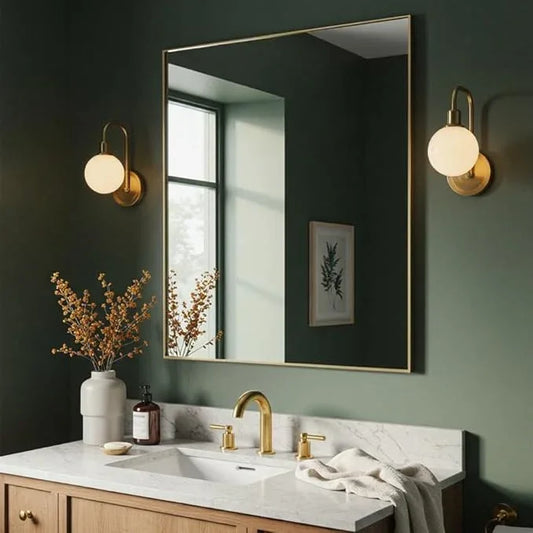 LEDLUX 30x40 Inch Gold Bathroom Mirror - Copper-Free Mirror, Aluminum Alloy Frame Vanity Rectangle Wall Mounted Modern Mirror for Bedroom/Living Room/Porch Horizontal or Vertical - ModernBath