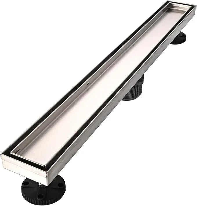 Linear Shower Floor Drain, 24 Inch Brushed Nickel 304 Stainless Steel Bathroom Drains Kit, Rectangular Shower Trench Drain with Reversable Tile-in Pattern Drain Cover & Hair Catcher - ModernBath
