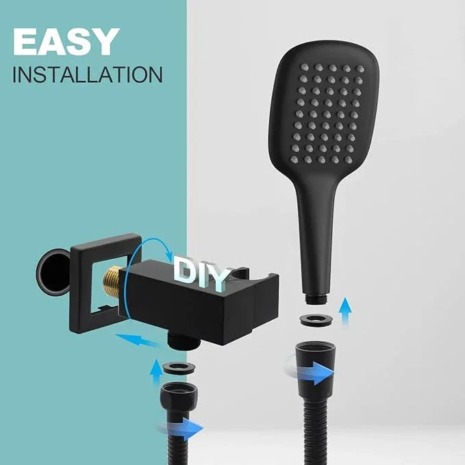 HONGTONGSOWER Matte Black Handheld Shower Head with Long Hose and Brass Holder All Metal Hand Held Shower Head High Pressure Handheld Shower Head Set - ModernBath