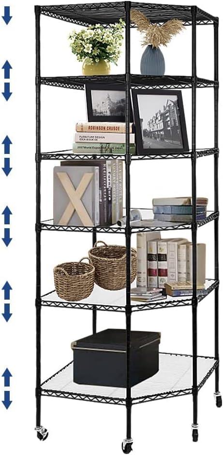 BNSPLY 6 Tier Corner Wire Shelving Unit, Adjustable Wire Shelf with Wheels, Metal Storage Shelves and Racks for Kitchen, Bathroom, Laundry, Pantry, Closet (27" D x 27" W x 71" H, Black) - ModernBath