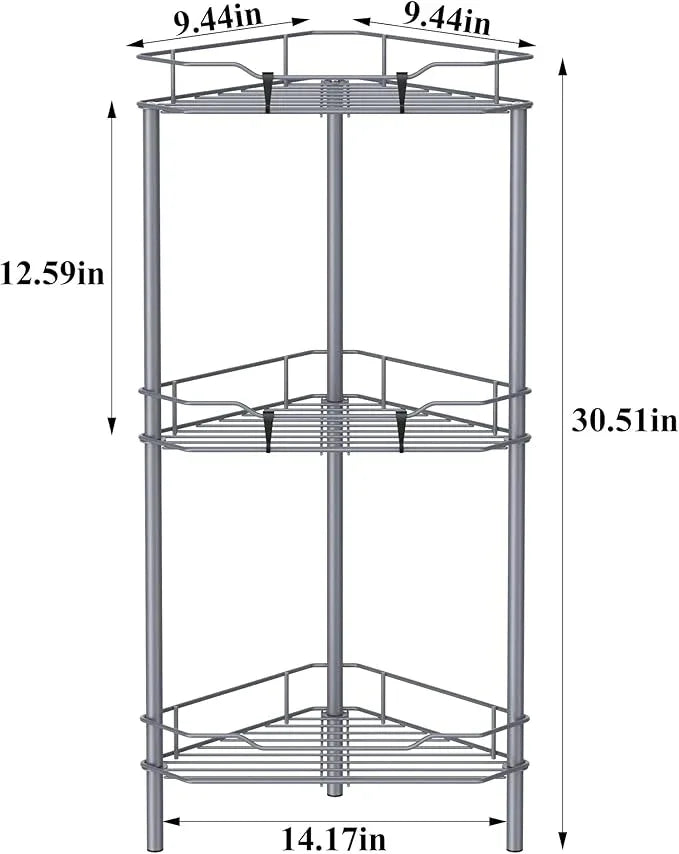 3 Tier Floor Standing Corner Shower Caddy Organizer Shelf with Hooks, Bathroom Shelves Stand Rack, Dark Gray - ModernBath