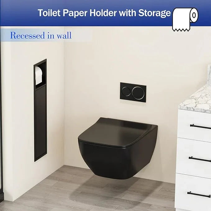 Neodrain Black Recessed Toilet Paper Holder in Wall Tissue Holder, 304 Stainless Steel Tissue Paper Holder with Dispense and Storage for Bathroom(Matte Black) - ModernBath