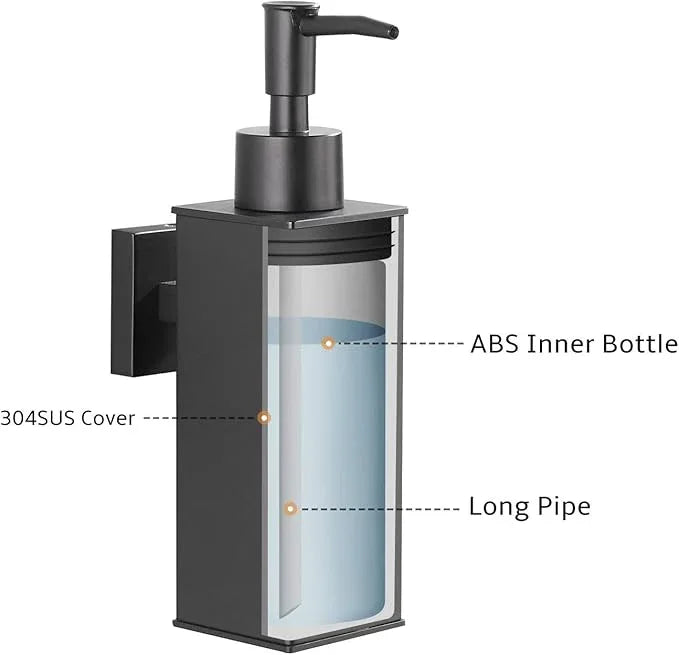 BGL Soap Dispenser Stainless Steel 304 Wall Mount Black Liquid and Soap Dispenser for Kitchen and Bathroom - ModernBath