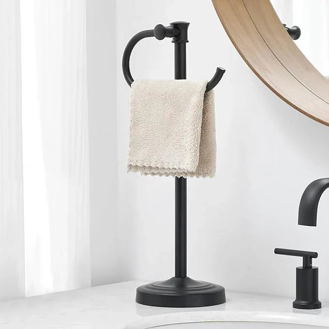 BESy 17 Inch Matte Black Stand Towel Bar Hanger Hand Towel Bar Bathroom Vanity Countertop Towel Holder Free Standing Stainless Steel Towel Ring Hardware Accessories Towel Rack - ModernBath