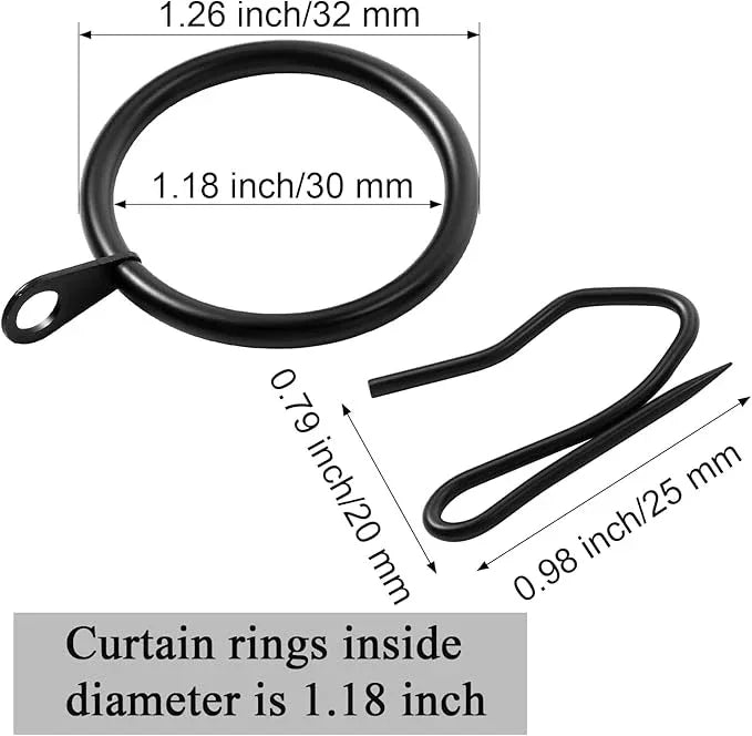 Qunclay 100 Set 1.26 Inch Metal Curtain Rings with Eyelets Curtain Hooks for Drapes and Metal Drapery Pin Drapery Hooks for Window Door Shower Bathroom Rings (Black) - ModernBath