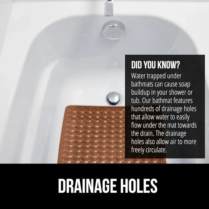GORILLA GRIP Patented Bath Tub Shower Mat, Machine Washable Bathtub Floor Liner Mats, Suction Cups and Drain Holes to Keep Tubs Clean, Soft on Feet, Bathroom Essentials, 35x16 Inch, Brown - ModernBath