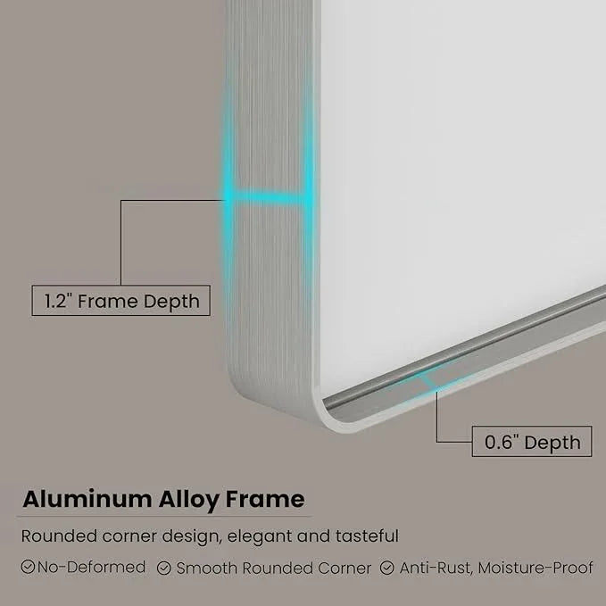 JISOSO Brushed Nickel Bathroom Mirror 72x36 Inch, Brushed Silver Metal Frame Mirror Wall Mounted, Rounded Rectangle Bathroom Vanity Mirror, Tempered Glass, Anti-Rust, Horizontal/Vertical - ModernBath