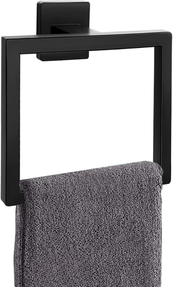 Matte Black Towel Ring,Square Hand Towel Holder,Towel Hanger, Bathroom Hardware Accessories,Stainless Steel Wall-Mounted Towel Hoder - ModernBath