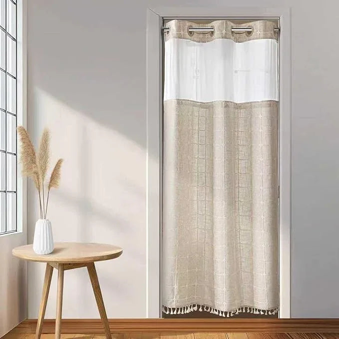 River Dream Linen Farmhouse Shower Curtain with Snap-in Liner, No Hooks Needed,with Magnets,with Tassels,Water Repellent&Machine Washable,36x74Inch - ModernBath