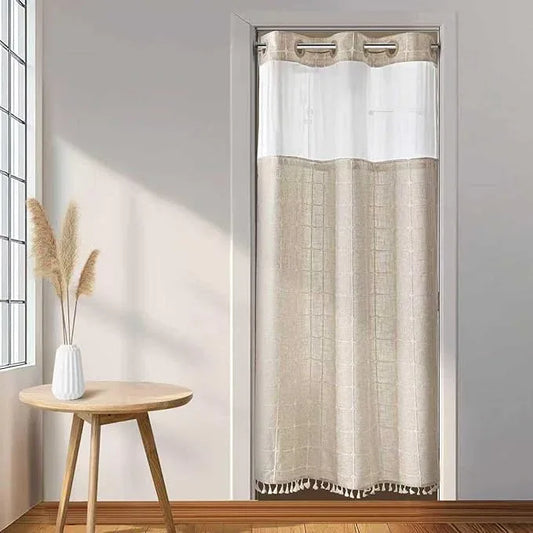 River Dream Linen Farmhouse Shower Curtain with Snap-in Liner, No Hooks Needed,with Magnets,with Tassels,Water Repellent&Machine Washable,36x74Inch - ModernBath