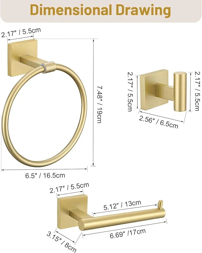 Towel Ring Set 4 Piece Bathroom Hardware Set Includes Towel Ring 2 Towel Hooks and Toilet Paper Holder Stainless Steel Wall Mounted (Brushed Gold) - ModernBath