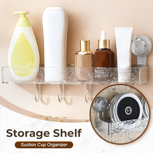 Corrugated Suction Cup Storage Holder, 2026 New Movable Shower Shelf Suction Cup,Shower Caddy Large Capacity Bathroom Organizer,No-Drill Wall-Mounted Storage Shelf (2PCS Clear)