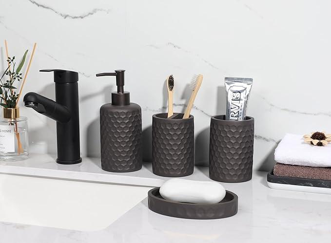 zccz Bathroom Accessory Set - 6 pcs Bronze Bathroom Accessories Set with Trash Can, Toothbrush Holder, Toothbrush Cup, Soap Dispenser, Soap Dish, Toilet Brush with Holder - Accessoire Salle de Bain - ModernBath