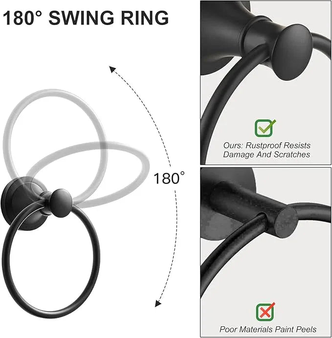 BESy Matte Black Bathroom Hand Towel Ring Towel Holder, Rustproof Wall Mounted Bathroom Hardware Accessory SUS 304 Stainless Steel Towel Rack - ModernBath