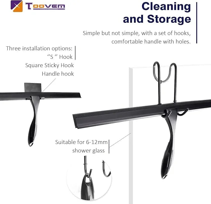 14'' Shower Squeegee, TOOVEM Squeegee for Shower Glass Door for Glass Doors, Windows, Bathroom, Car Windshield, Black - ModernBath