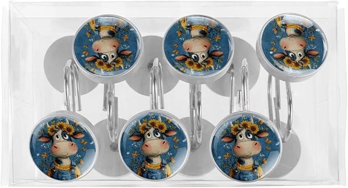 Cute Shower Curtain Hooks, 12Pcs Decorative Rust Resistant Shower Rings for Shower Curtain Rods, Stainless Steel Round Curtain Hooks for Bathroom, Bedroom, Farmhouse - ModernBath