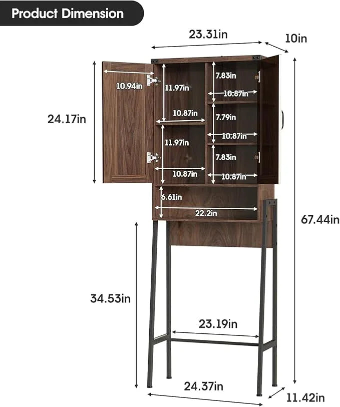 Over The Toilet Storage Cabinet with 2-Door Design Bathroom Organizers and Storage with Anti-Tip Device Over Toilet Organizer with Shelves for Bathroom,Restroom,Laundry Espresso - ModernBath