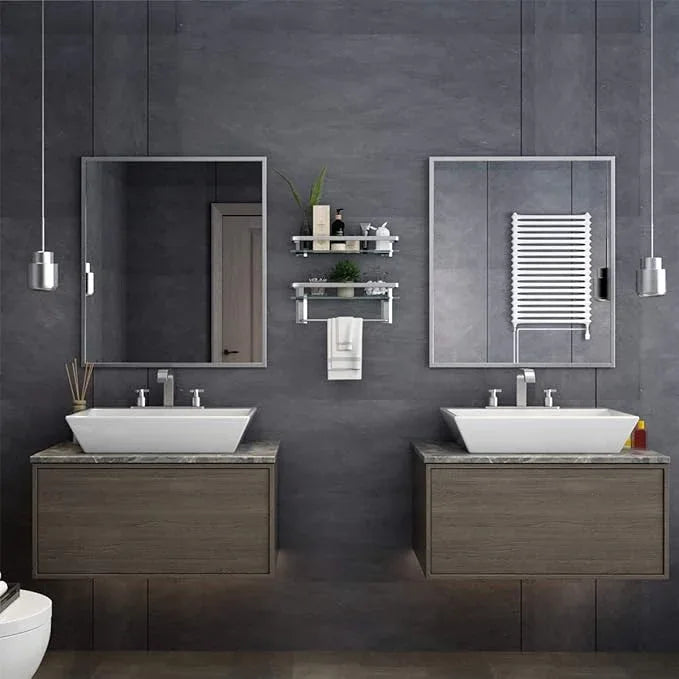 VOLPONE Bathroom Wall Shelf 15.7in Bathroom Glass Shelves Wall Mount Glass Shelf Rustproof Bathroom Wall Organizer 3 Tier (Sliver) - ModernBath