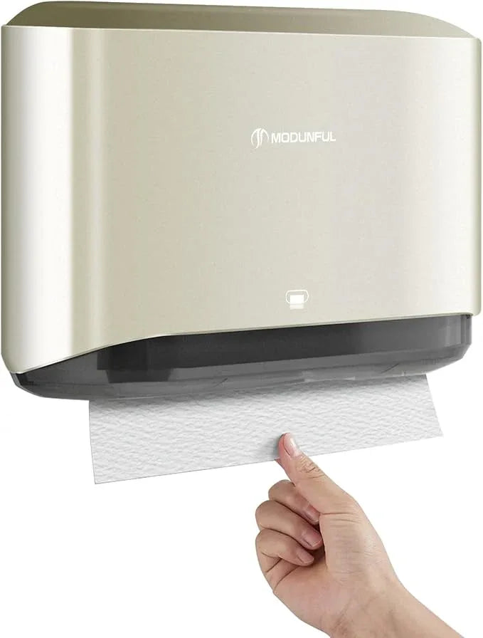 C-Fold Paper Towel Dispenser for Bathroom: Compact 200 Sheets Large Capacity for Multifold Hand Towel, No-Hole Installation Adhesive Paper Towel Holder Wall Mount - Gold - ModernBath