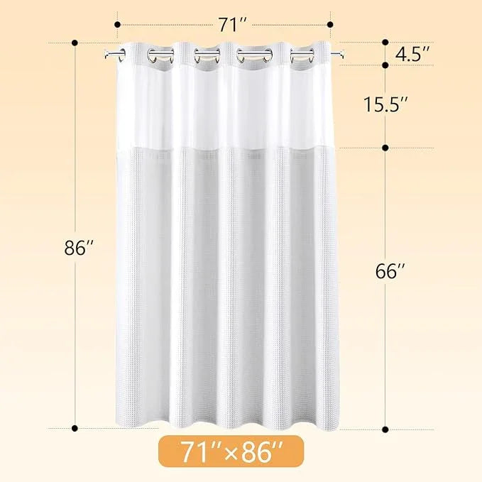 River Dream Extra Long Shower Curtain Set, Cotton Blend, Waffle Weave, with Snap in Replacement Liner, White, 71 x 86 inches - ModernBath