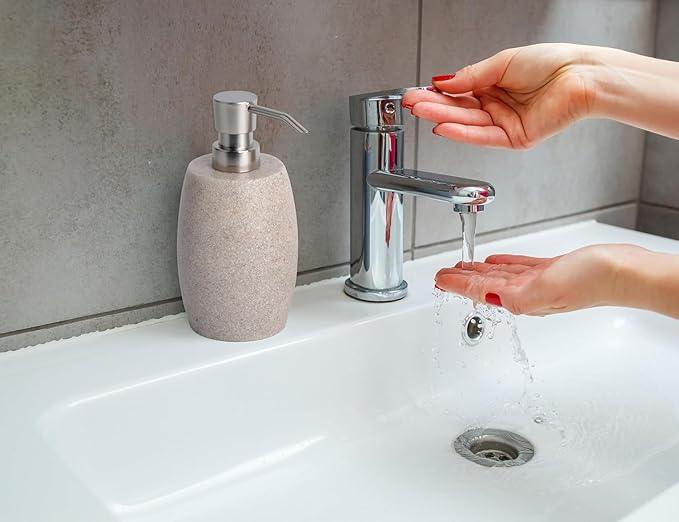 Clasin Home Sandstone Textured Resin Soap Dispenser with Metallic Pump and Waterproof Bottle Labels for Bathroom Kitchen Dish Hand Wash Shower Lotion Shampoo, 12 Oz, 2 Sets Beige - ModernBath