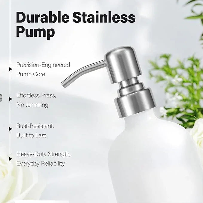 Prus Waso White Soap Dispenser for Kitchen Sink, Dish and Hand Soap Dispenser with Silver Stainless Steel Pump, Perfect for Kitchen Decor and Accessories. (Silver & White) - ModernBath