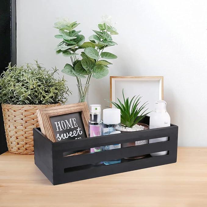 LotFancy Bathroom Decor Box, 2 Pack Wooden Toilet Paper Holder, Black Toilet Tank Basket, Back of Toilet Storage Basket, Farmhouse Toilet Tank Topper - ModernBath