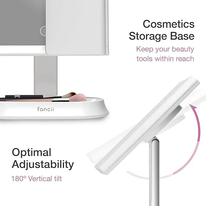 Fancii Makeup Mirror with Natural LED Lights, Lighted Trifold Vanity Mirror with 5X & 7X Magnifications - 40 Dimmable Lights, Touch Screen, Cosmetic Stand - Sora (White) - ModernBath