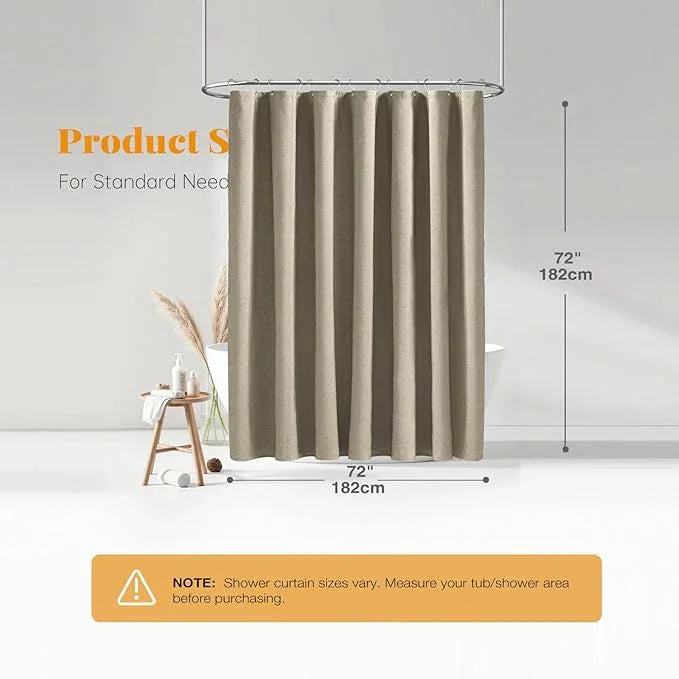 BTTN Fabric Shower Curtain - Linen Textured Weighted Cloth Shower Curtain Set with 12 Plastic Hooks, Hotel Spa Luxury Neutral Decorative Bath Curtains for Bathroom, Machine Washable - 72x72, Khaki/Tan - ModernBath