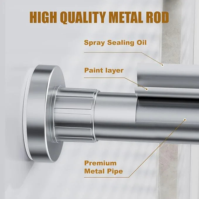 Ausemku Shower Curtain Rod 32-50 Inch Adjustable - 1 Inch Diameter Heavy Duty No drill Spring Tension Shower Rod, Non-Slip Rustproof Telescopic Rod for Bathroom, Nickel - ModernBath
