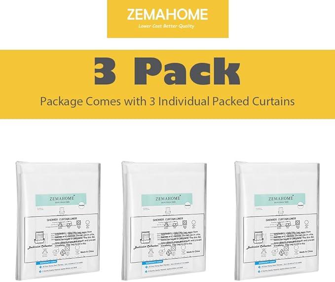 ZEMAHOME 3 Pack PEVA Plastic Shower Curtain Liner Premium Light Weight 72" x 72" Clear Bathroom Shower Showroom Curtain Liner with Rustproof Metal Gromments and Weighted Magnet - ModernBath