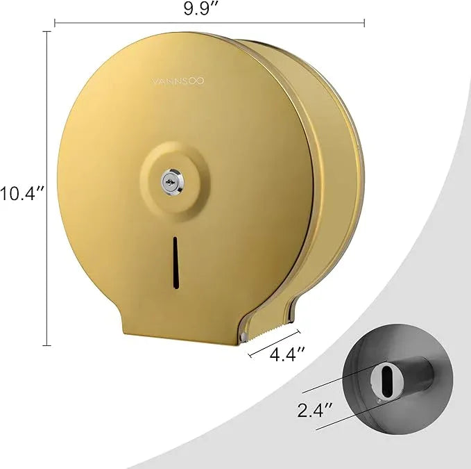 Commercial Jumbo Toilet Paper Dispenser, Wall Mount Stainless Steel 9 Inch Roll Toilet Paper Holder Bath Tissue Dispenser with Lock Key (Gold) - ModernBath