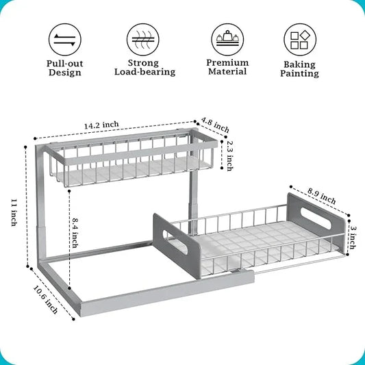 REALINN Under Sink Organizer, Pull Out Cabinet Organizer 2 Tier Slide Out Sink Shelf Cabinet Storage Shelves, Storage for Kitchen Bathroom, Grey, 2 Pack - ModernBath
