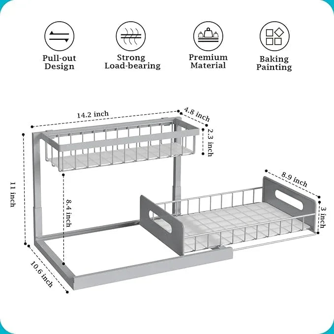 REALINN Under Sink Organizer, Pull Out Cabinet Organizer 2 Tier Slide Out Sink Shelf Cabinet Storage Shelves, Storage for Kitchen Bathroom, Grey, 1 Pack - ModernBath