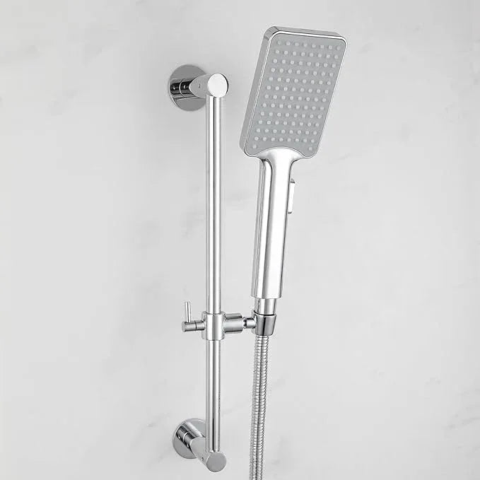 Shower Slide Bar Adjustable Handheld Shower Head Holder Wall Mount - 15inch All-Metal Shower Head Slide Bar Compatible with Bathroom Drill Free Glue Installation - Polished Chrome - ModernBath