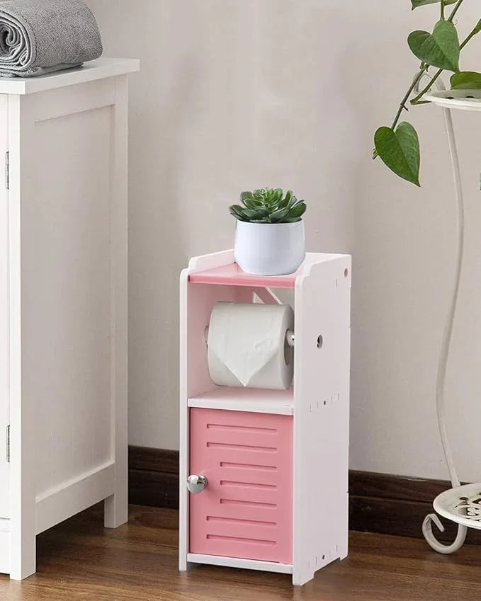 AOJEZOR Toilet Paper Holder Stand: PVC Freestanding Cabinet Storage for Small Bathroom Spaces for Homes and Renters-Jelly Pink - ModernBath