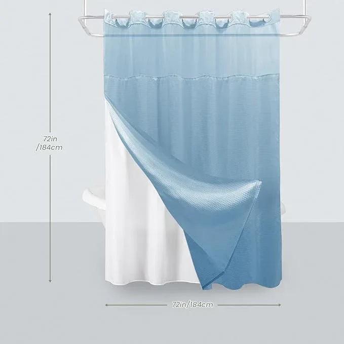 Inhousolu No Hook Shower Curtain with Snap in Fabric Liner Set Waffle Weave 230GSM Weighted Hem, Waterproof & Washable Bathroom Curtain Spa Luxury with Mesh Top Window 72" W x 72" L Teal - ModernBath