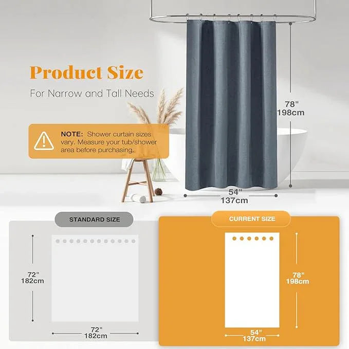 BTTN Stall Fabric Shower Curtain - 54x78 Inch Long Linen Textured Heavy Duty Thick Shower Curtain Set with 10 Plastic Hook, Hotel Spa Weighted Waterproof Neutral Bath Curtains for Bathroom - Blue Gray - ModernBath